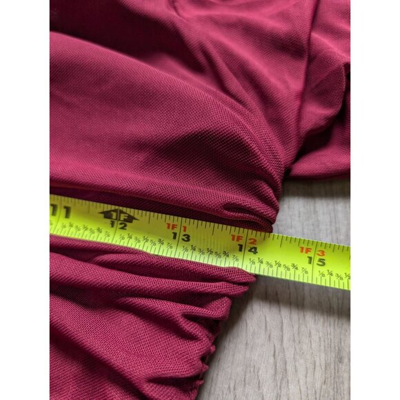 Ruched Long Sleeve Burgundy Mini Dress By Le Lis Square Neck Adjustable Sides M - Picture 8 of 8
